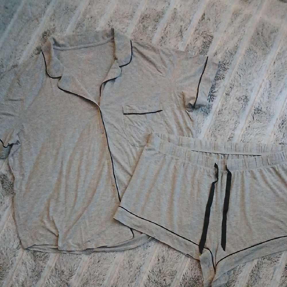 Victoria's Secret Gray Pajama Set with Black Accents